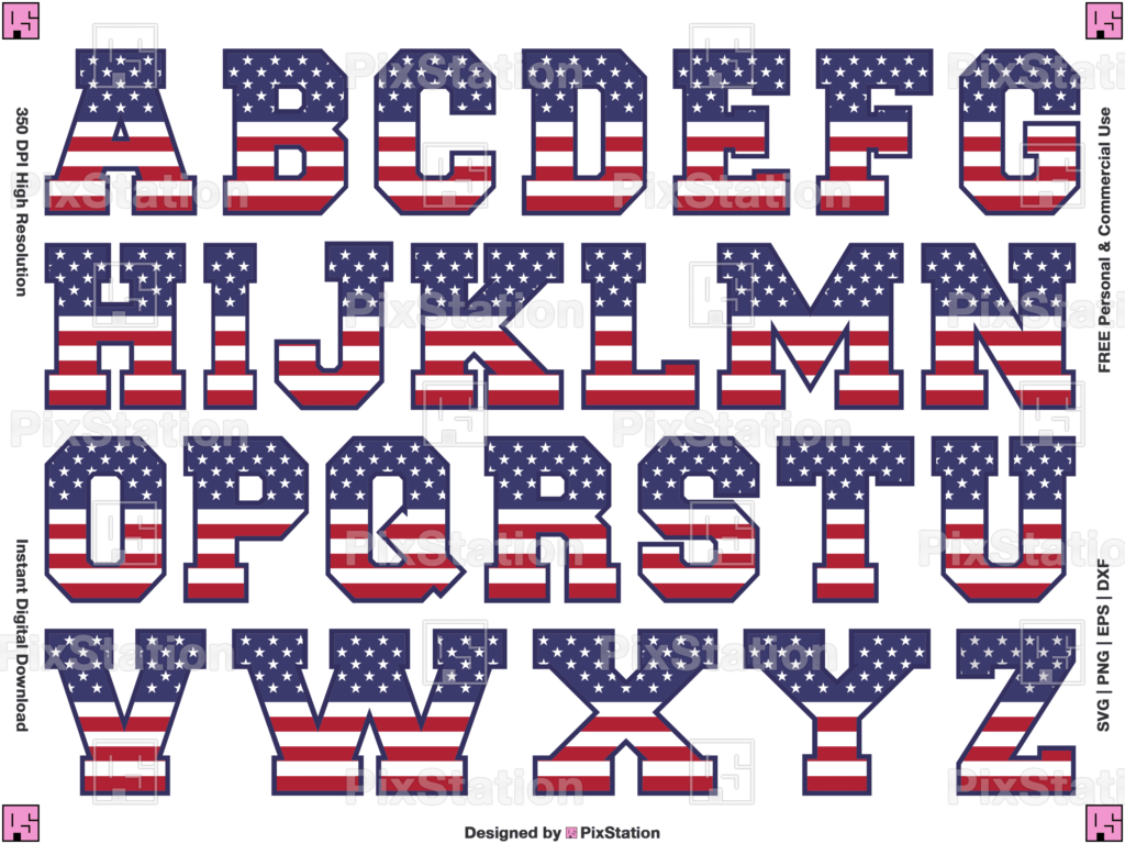 Varsity Usa Flag Alphabet Svg Pixstation