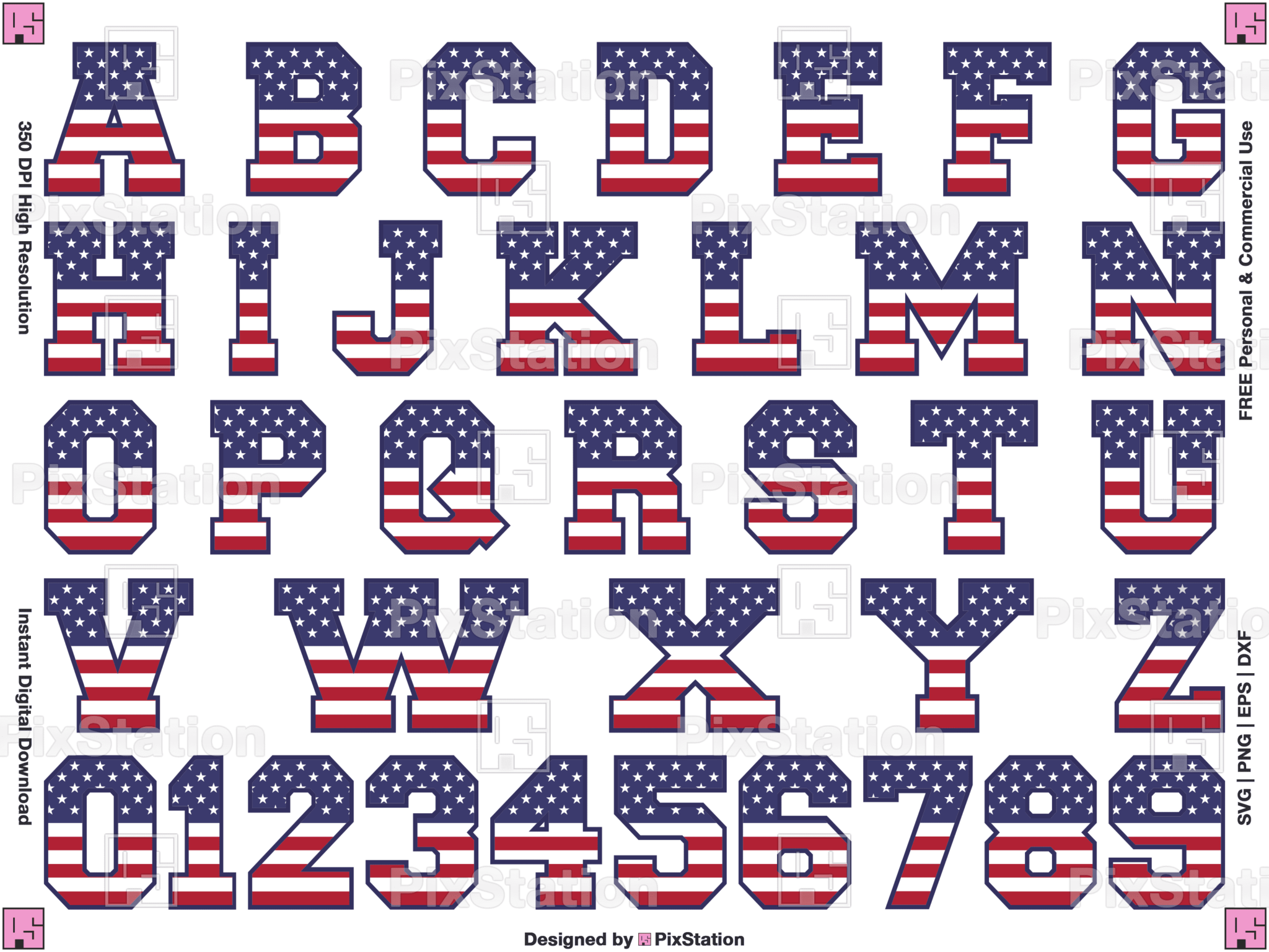 Varsity USA Flag Alphabet SVG PixStation