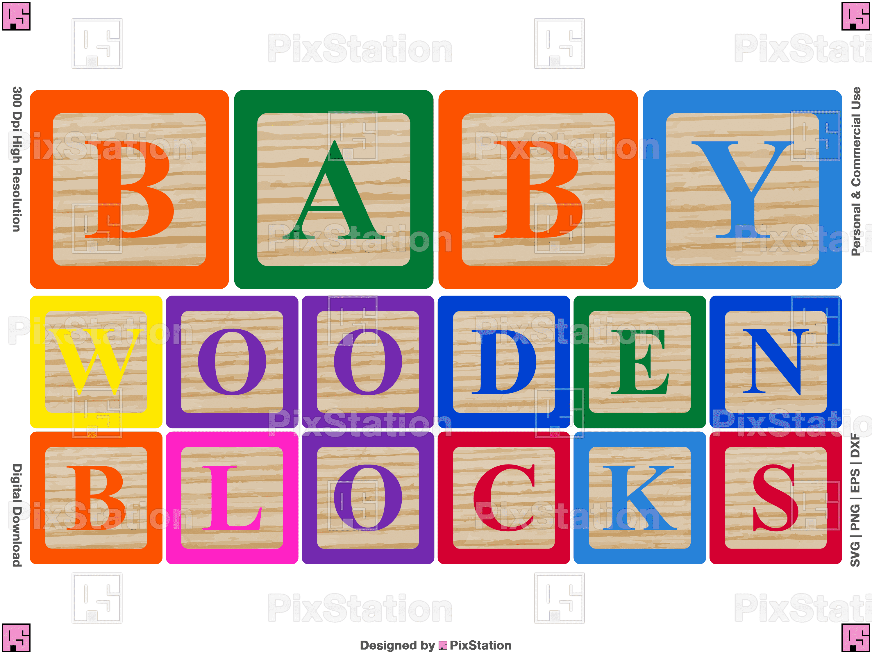 uppercase letters children's wooden alphabet blocks vector graphic