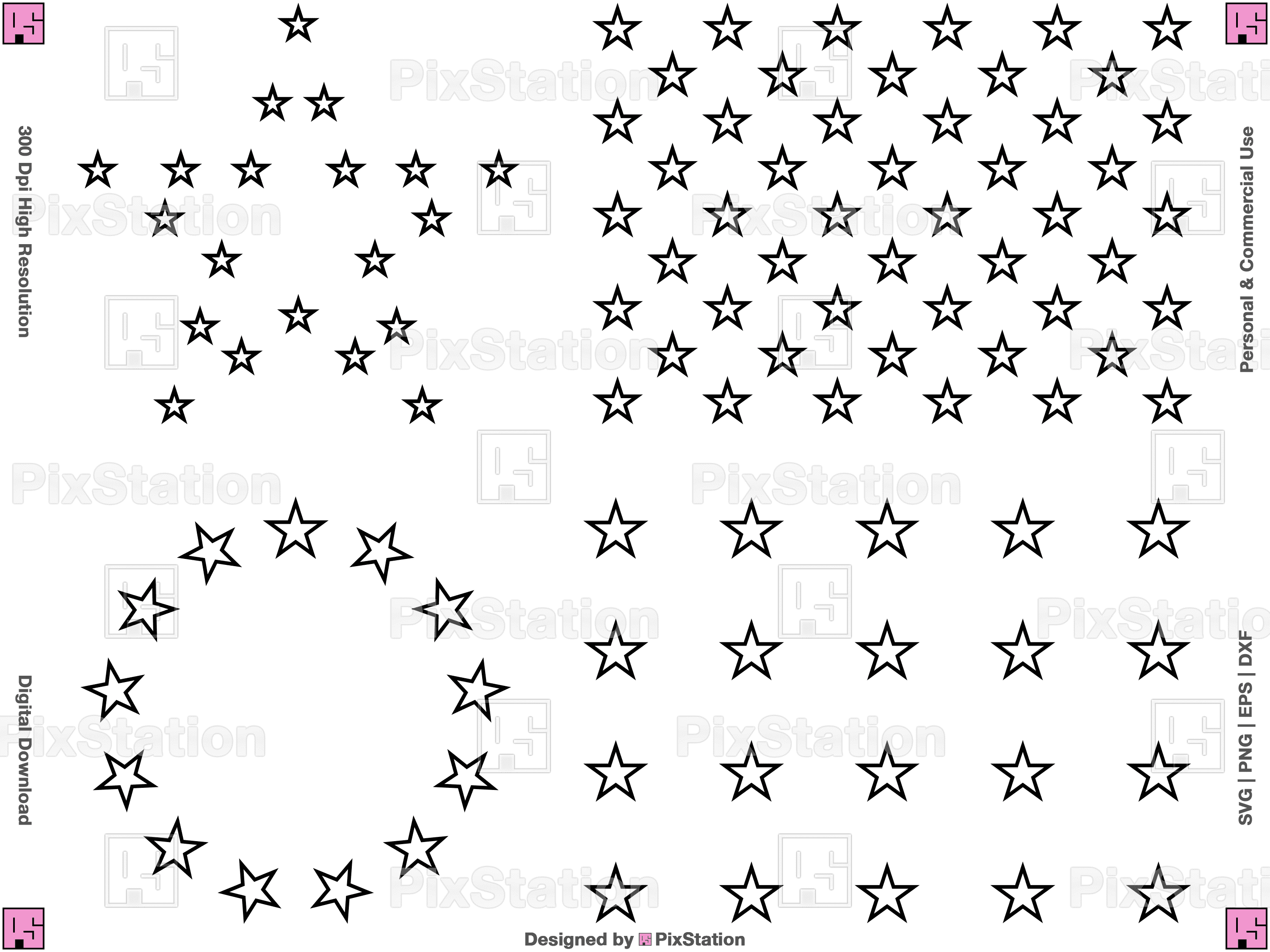 50 Stars Svg, Stars Svg, American Flag Outline Stars, 4th of